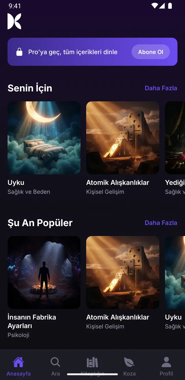 Kendinle uygulaması: Ana sayfa