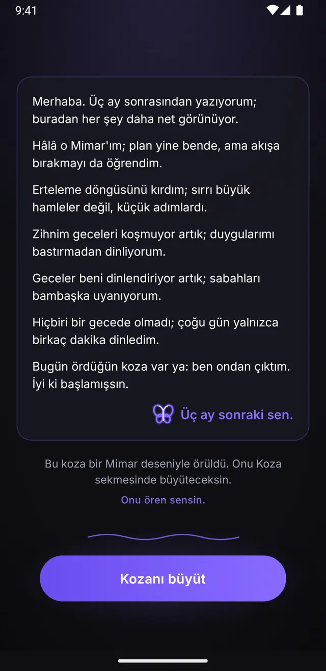 Kendinle uygulaması: Gelecekten mektup